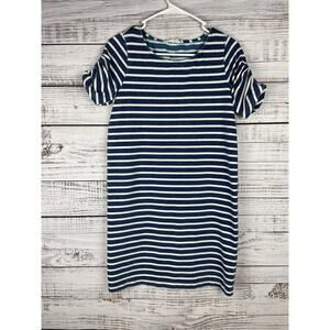 Jane Delancy Navy Blue White Stripe Shift Tshirt Dress XS Coastal Nautical Norm